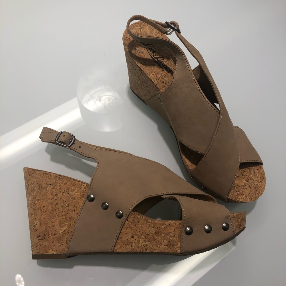 LUCKY BRAND Cork Suede Wedge Sandals